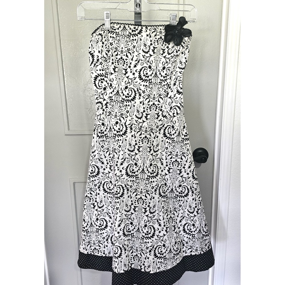 Ruby Rox Strapless Black White Damask Fit & Flare Dress Sz 4